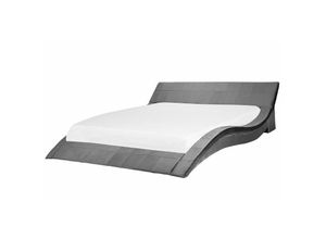 4251682210133 - Beliani - Wasserbett Grau 180 x 200 cm Samtstoff Wellenförmige Kopfteil Mit Wasserbettmatratze Wärmedämmung für Dual System Modern