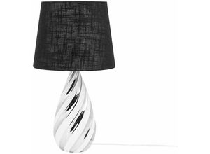 4251682211222 - Beliani - Tischlampe Silber Keramik 65 cm Stoffschirm Schwarz Vasenform Kabel mit Schalter Moderner Minimalistischer Look - Silber