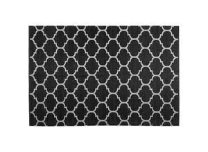 4251682211338 - Outdoor Teppich Schwarz Weiß PVC 160 x 230 cm Kurzflor Marokkanisches Muster Handgewebt Rechteckig - Schwarz