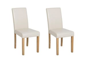 4251682215329 - Esszimmerstuhl 2er Set Beige Kunstleder Holzbeine Retro-Stil