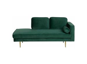 4251682215374 - Beliani - Chaiselongue Rechtsseitig Dunkelgrün Samtstoff Metallfüße Modern Mit Zierkissen - Gold