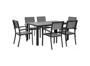 4251682216913 - Gartenmöbel Set Grau und Schwarz Aluminium Kunstholz 7-Teilig 6-Sitzer Tisch 150 x 90 cm und 6 Stühle Modern für Terrasse Outdoor Ausstattung