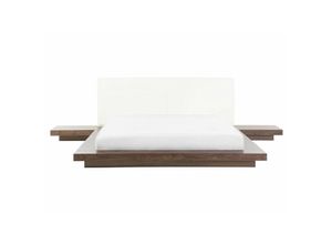 4251682217200 - Beliani - Bett Braun Lattenrost 160 x 200 cm Holzfurnierte mdf Platte Kunstleder Mit Nachttische Elegant Japanischen Stil