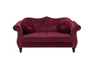 4251682217668 - Beliani - Sofa Burgunderrot Samtstoff 2-Sitzer Chesterfield Stil Retro Zierkissen Wohnzimmer