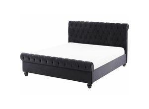 4251682218016 - Bett Schwarz 140 x 200 cm Samtstoff Stilvolle Versteppung Hohe Kopfteil Geschwungene Formgebung Chesterfield - Schwarz