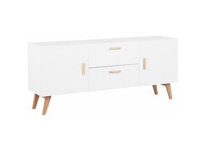 4251682219778 - Beliani - Sideboard weiß mdf Platte Eichenholz 70 x 160 x 42 cm Retro Minimalistisch Mit Beinen Aus Buchenholz Viel Stauruam Elegant Wohnzimmer - Weiß