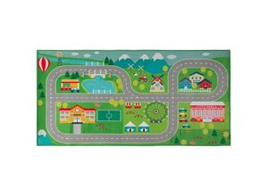 4251682221221 - Beliani - Teppich Bunt Polyester 80 x 150 cm Kurzflor Stadt Motiv Bedruckt Kinderzimmer Rechteckig