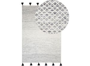 4251682221580 - Beliani - Teppich Weiß Schwarz Wolle Baumwolle 140 x 200 cm Mit Fransen Handgewebt Rechteckig 4251682221580 - Beliani - Teppich Weiß Schwarz Wolle Baumwolle 140 x 200 cm Mit Fransen Handgewebt Rechteckig