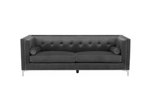 4251682221764 - Sofa Dunkelgrau Samtstoff 3-Sitzer Chesterfield Stil Retro Wohnzimmer