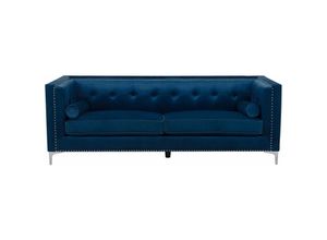 4251682221788 - Sofa Dunkelblau Samtstoff 3-Sitzer Chesterfield Stil Retro Wohnzimmer