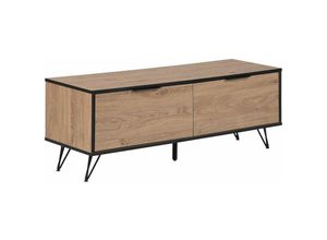 4251682221863 - Tv Möbel Heller Holzfarbton Schwarz Spanplatte Pulverbeschichtetes Metall 46 x 120 x 40 cm Modern Eichenholz Furnier Viel Stauraum Wohnzimmer