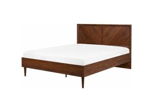 4251682222341 - Bett Braun 140 x 200 cm Holzoptik Mit Lattenrost Hohe Kopfteil Geschwungene Formgebung Klassisch