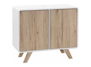 4251682222594 - Beliani - Kommode Weiß heller Holzfarbton mdf Platte Kiefernholz 76 x 90 x 40 cm Modern Skandinavisches Design Viel Stauraum Wohnzimmer