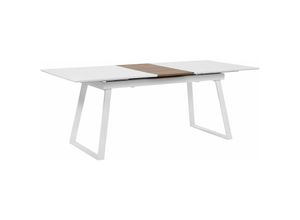 4251682224888 - Esszimmertisch Weiß mit Braun 90 x 160 cm Ausziehbar mdf Tischplatte Mittelsäule Glänzend Rechteckig Modern - Heller Holzfarbton