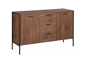 4251682225342 - Beliani - Sideboard Schwarz Dunkler Holzfarbton mdf Platte Pulverbeschichteter Stahl 78 x 123 x 39 cm Klassisch Geräumige Schubladen Wohnzimmer