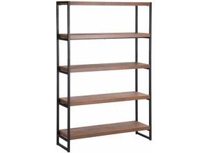 4251682225380 - Beliani - Bücherregal Dunkler Holzfarbton Schwarz mdf Platte Pulverbeschichteter Stahl 155 x 100 x 30 cm Klassisch 4 Fächer Viel Stauraum Wohnzimmer