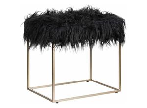 4251682225670 - Beliani - Hocker Felloptik Schwarz mit Metallgestell in Gold Rechteckig Glamour Wohnzimmer Salon Schlafzimmer Flur Modernes Design