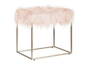 4251682225687 - Hocker Felloptik Rosa mit Metallgestell in Gold Rechteckig Glamour Wohnzimmer Salon Schlafzimmer Flur Modernes Design