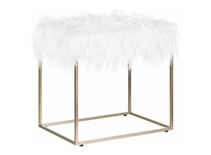 4251682225694 - Beliani - Hocker Felloptik Weiß mit Metallgestell in Gold Rechteckig Glamour Wohnzimmer Salon Schlafzimmer Flur Modernes Design