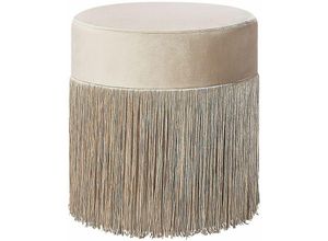 4251682225779 - Beliani - Pouf Taupe Samtstoff mit Fransen Rund Boho-Stil