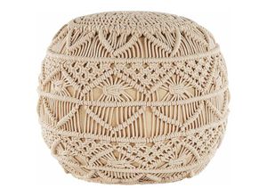 4251682225984 - Beliani - Pouf Beige Baumwolle Rund 40 x 40 cm Gestrickt Boho-Stil