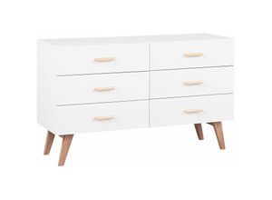 4251682226219 - Kommode weiß mdf Platte Eichenholz 75 x 120 x 42 cm Retro Minimalistisch Funktional Praktisch Dekorativ Wohnzimmer