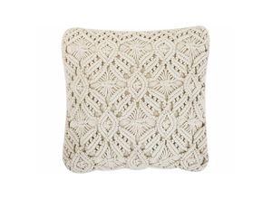 4251682226400 - Beliani - Dekokissen Hellbeige Baumwolle Quadratisch 45 x 45 cm Strickmuster Makramee Boho-Stil Sofakissen Zierkissen Deko für Wohnzimmer Schlafzimmer