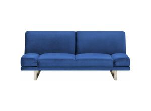 4251682228121 - Beliani - Sofa Marineblau Polsterbezug Samtstoff 2-Sitzer Schlaffunktion Verstellbare Armlehnen Skandinavisch Modern Wohnzimmer