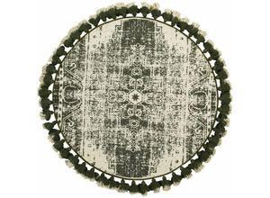 4251682228183 - Beliani - Teppich Weiß Grün Baumwolle 120 x 120 cm Kurzflor Orientalisches Design Fransen Handgewebt Rund