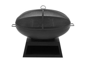 4251682228237 - Beliani - Feuerstelle Schwarz Stahl Rund mit Holzablage Schürhaken Funkenschutzhaube Grill- und Holzrost Modernes Design