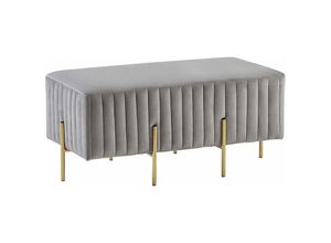 4251682228398 - Bank Sitzhocker Ottomane Hellgrau Gold Samtstoff Metallbeine Modern Elegant Glamour-Optik