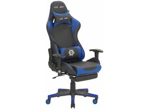 4251682228930 - Bürostuhl Schwarz Blau Kunstleder höhenverstellbar Gaming Stuhl drehbar mit Fußstützen Modernes innovatives Design