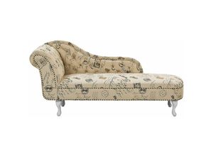 4251682229029 - Beliani - Chaiselongue Nimes Druckstoff Linksseitig Holz Chesterfield Style - Weiß