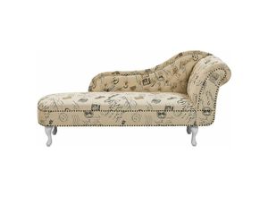 4251682229050 - Beliani - Chaiselongue Nimes Druckstoff Rechtsseitig Holz Chesterfield Style - Weiß