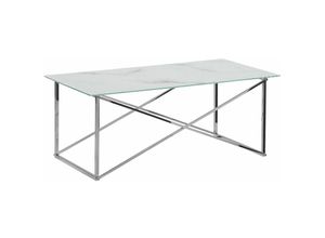 4251682229678 - Beliani - Couchtisch Weiß Silber 50 x 100 cm Glasplatte Beinen aus Edelstahl Poliert Marmoroptik Luxuriös Rechteckig Modern - Silber