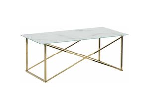 4251682229685 - Couchtisch Weiß mit Gold 100 x 50 cm in Marmor Optik Rechteckig Modernes Design