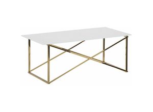 4251682229692 - Beliani - Couchtisch Weiß mit Gold 50 x 100 cm Glasplatte Beinen aus Edelstahl Metallglanz Luxuriös Rechteckig Modern - Weiß