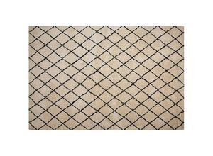 4251682230070 - Beliani - Teppich Beige u Schwarz Stoff 200 x 300 cm Kurzflor Geometrisches Muster Rautenmuster Handgetuftet Rechteckig für Wohnzimmer Schlafzimmer