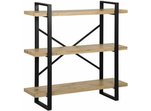 4251682230179 - Bücherregal Heller Holzfarbton mdf Platte Metall 111 x 111 x 35 cm Modern Industrieller Stil Praktisch 3 Regalböden Viel Stauraum Wohnzimmer - Schwarz