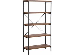 4251682230759 - Regal Dunkler Holzfarbton MDF Platte Pulverbeschichteter Stahl 160 x 80 x 36 cm Industieller Stil 4 Fächer Viel Stauraum Praktisch Wohnzimmer 4251682230759 - Regal Dunkler Holzfarbton MDF Platte Pulverbeschichteter Stahl 160 x 80 x 36 cm Industieller Stil 4 Fächer Viel Stauraum Praktisch Wohnzimmer