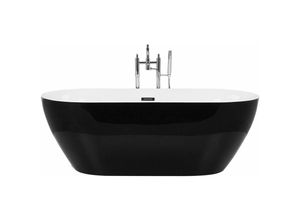 4251682232029 - Beliani - Badewanne Schwarz Acryl Oval Freistehend 170 x 80 cm mit Überlaufsystem Modern Badezimmer Ausstattung