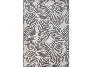 4251682232593 - Outdoor Teppich Grau Weiß Polypropylen 160x230 cm Palmen-Muster Jacquardgewebt Rechteckig Kurzflor Gartenaccessoires Balkon Wohnzimmer