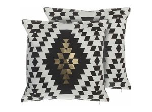 4251682233866 - Beliani - Dekokissen Schwarz Baumwolle 45 x 45 cm 2er Set Rautenmuster Wohnzimmer Salon Schlafzimmer - Gold