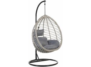 4251682234900 - Beliani - Hängesessel Grau Rattan mit schwarzem Gestell aus Stahl inkl Kissen Outdoor Indoor Boho Stil - Schwarz