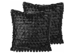 4251682235013 - Beliani - Dekokissen Schwarz Polsterbezug Kunstleder 2er Set 45 x 45 cm Schuppen Wohnzimmer Salon Schlafzimmer