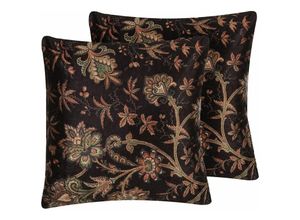 4251682235471 - Dekokissen 2er Set Braun Orange Baumwolle Polsterbezug Blumenmuster 45 x 45 cm Wohnzimmer Salon Schlafzimmer