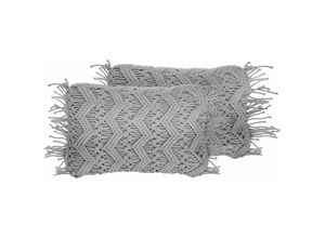 4251682235587 - Beliani - Dekokissen 2er Set Grau Baumwolle 45 x 30 cm Mit Fransen Strickmuster Boho-Stil Wohnzimmer Salon Schlafzimmer 4251682235587 - Beliani - Dekokissen 2er Set Grau Baumwolle 45 x 30 cm Mit Fransen Strickmuster Boho-Stil Wohnzimmer Salon Schlafzimmer