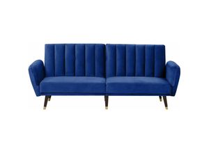 4251682235648 - Beliani - Schlafsofa Marineblau Samtstoff mit 3-fach verstellbarer Rückenlehne Schlaffunktion 3-Sitzer Sofa Glamour Stil - Blau