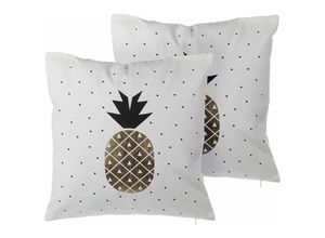 4251682235914 - Beliani - Dekokissen Schwarz Gold 2er Set Baumwolle 45 x 45 cm Ananas-Motiv Wohnzimmer Salon Schlafzimmer