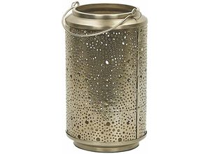 4251682236843 - Beliani - Laterne Gold Eisen mit Lochmuster und Henkel 25 cm Vintage Look Wohnaccessoires Dekoartikel Tischdekoration 4251682236843 - Beliani - Laterne Gold Eisen mit Lochmuster und Henkel 25 cm Vintage Look Wohnaccessoires Dekoartikel Tischdekoration